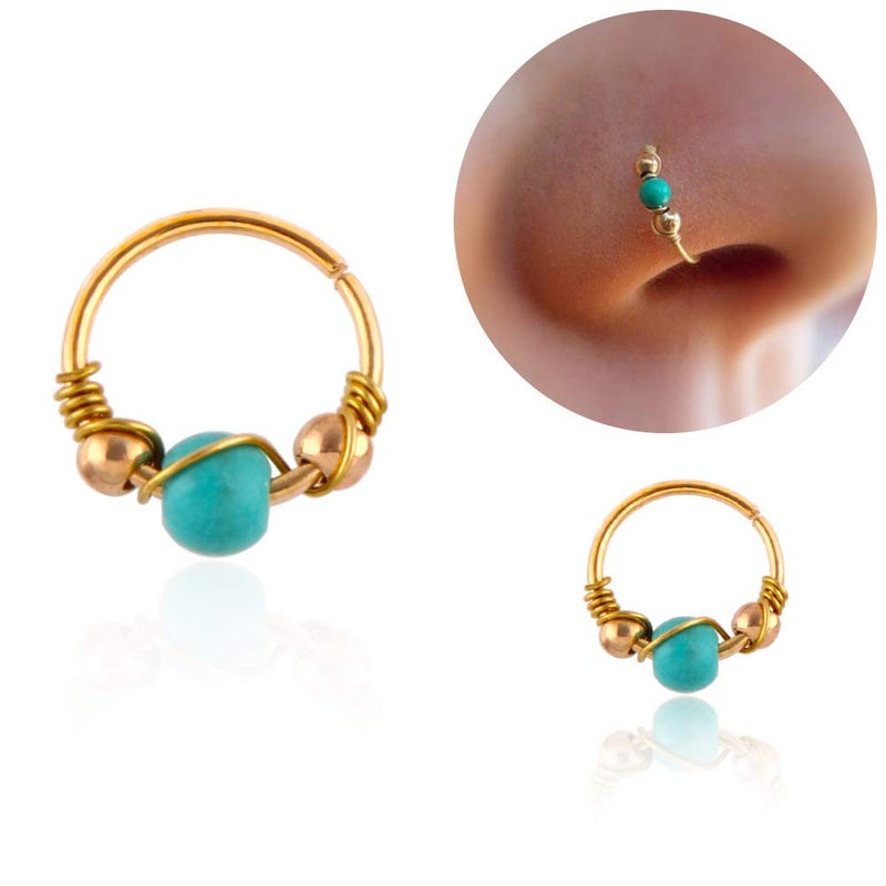 Greendou 10/12 mm Stainless Steel Turquoise Nostril Hoop Nose Earring Piercing Jewelry (10MM, Gold) - Image 1